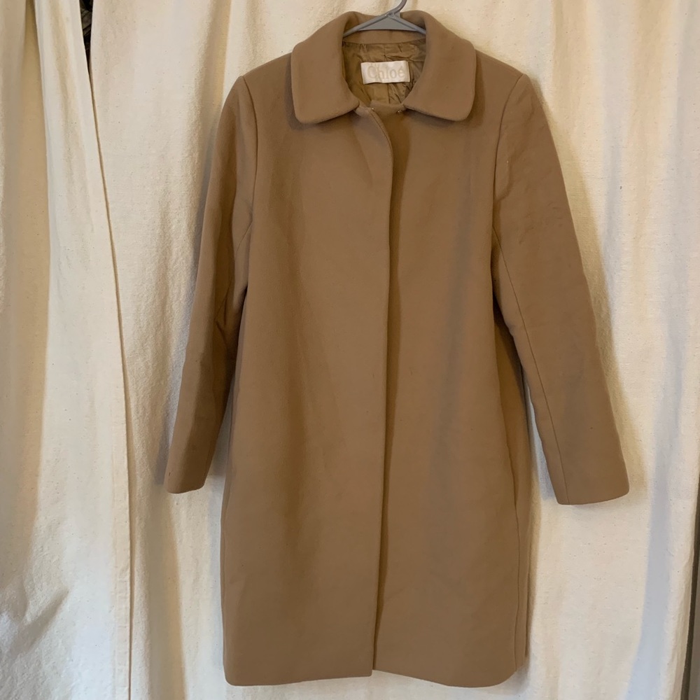 Chloe virgin wool & cashmere tan car coat, Sz 10